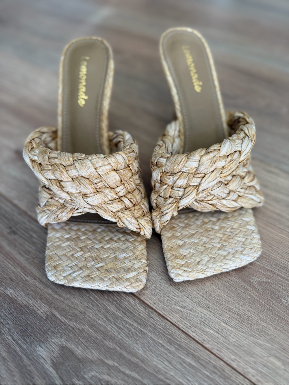 Braided Straw Square Toe heels size 6.5 raffia